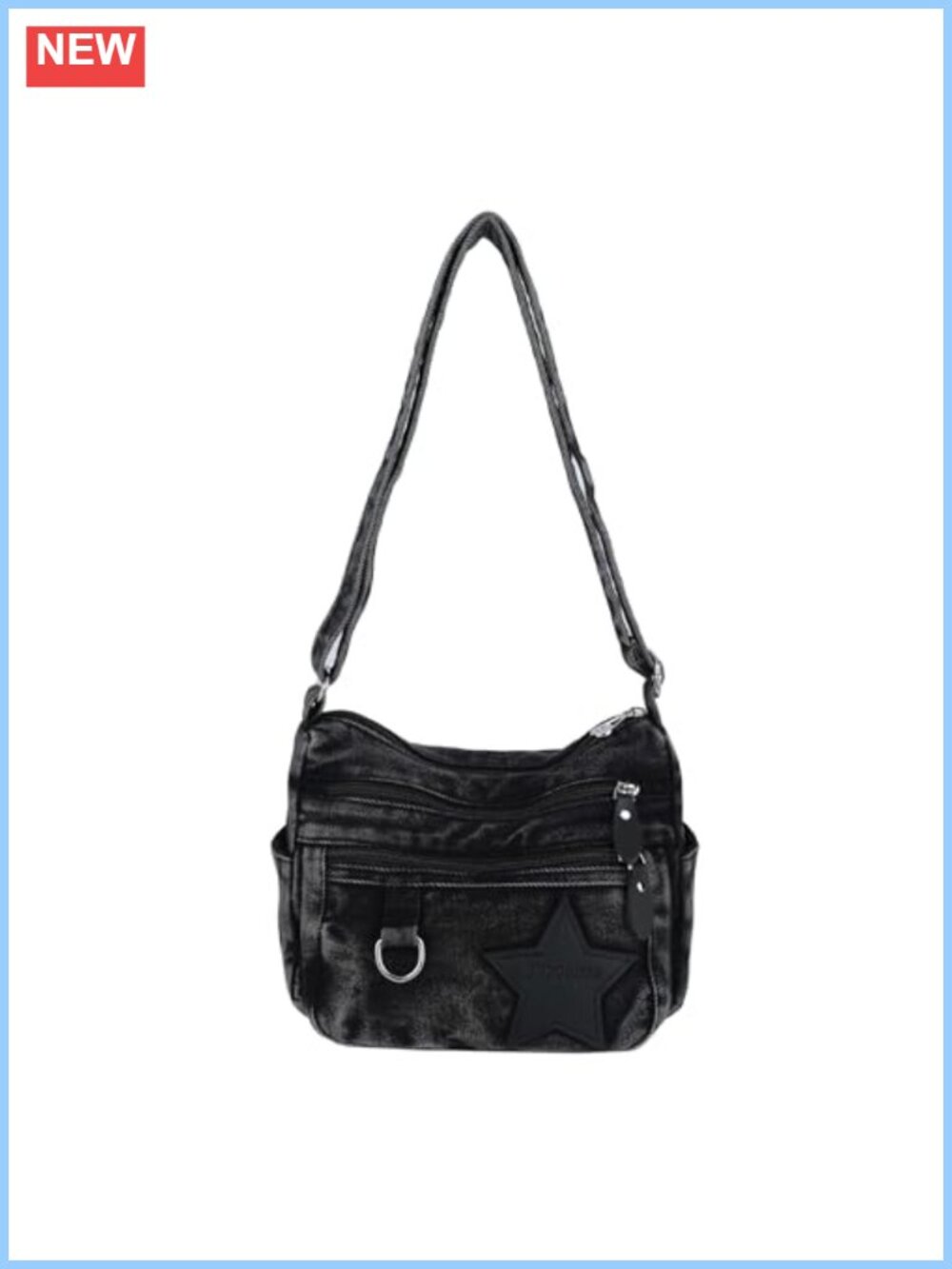 Denim Crossbody Bag Faded Wash Star Patch Grunge Purse